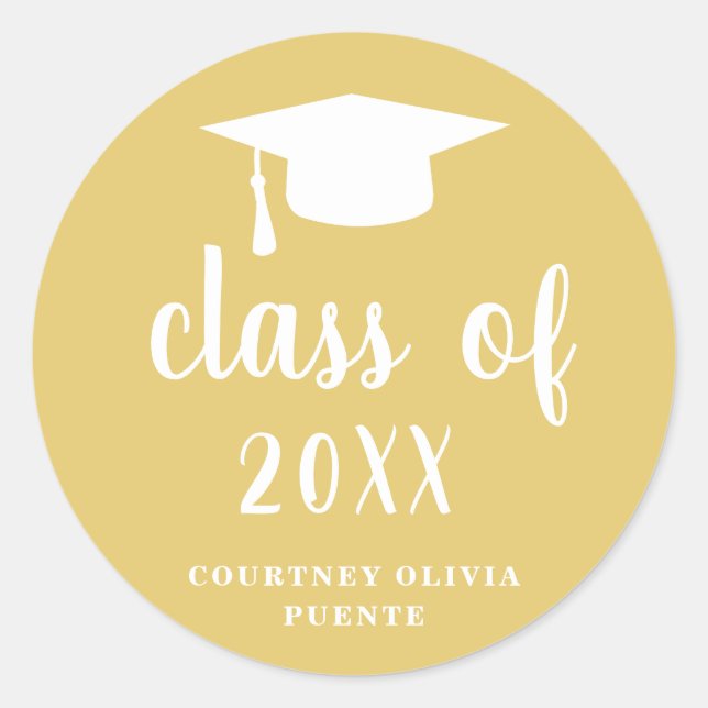Sticker Rond Bac de graduation classique simple en or et blanc (Devant)