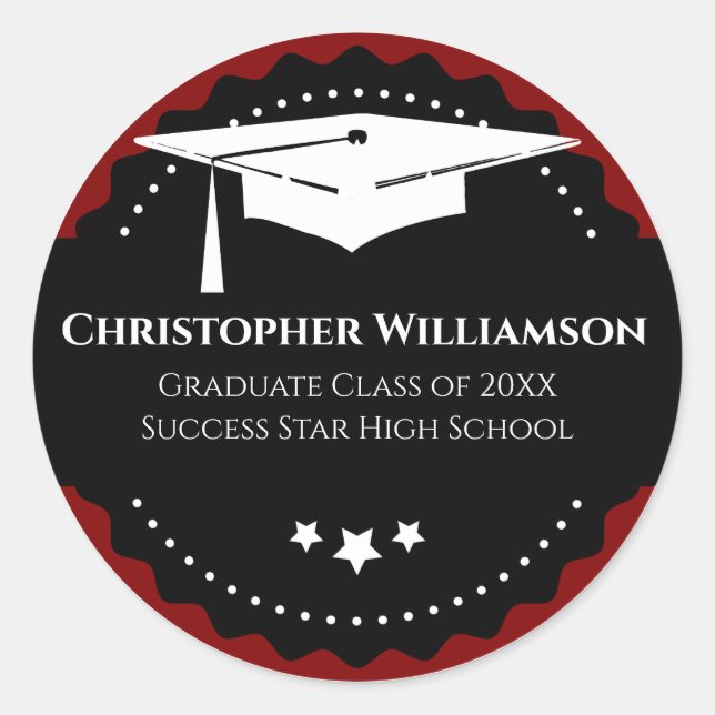 Sticker Rond Bac d'études Moderne École Rouge Noir (Devant)