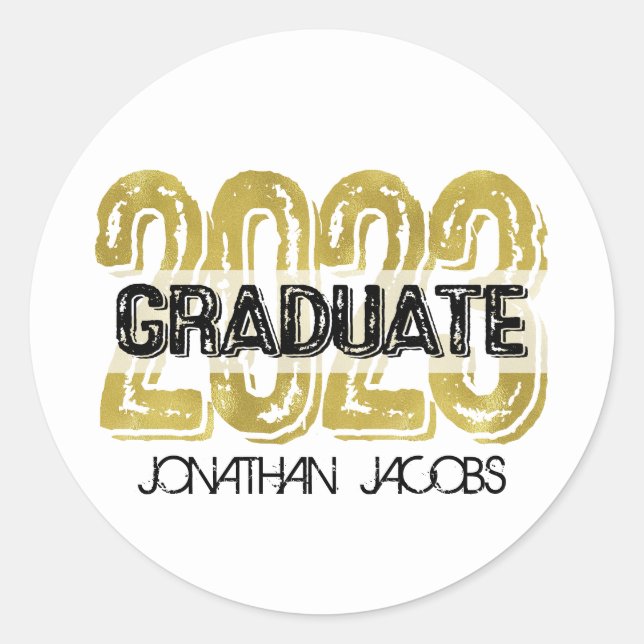 Sticker Rond Bac rond Grand Bold FAUX GOLD 2023 Graduate (Devant)
