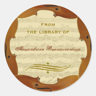 Sticker Rond Bach Cello Suite Manuscript Personnalisable Bookpl