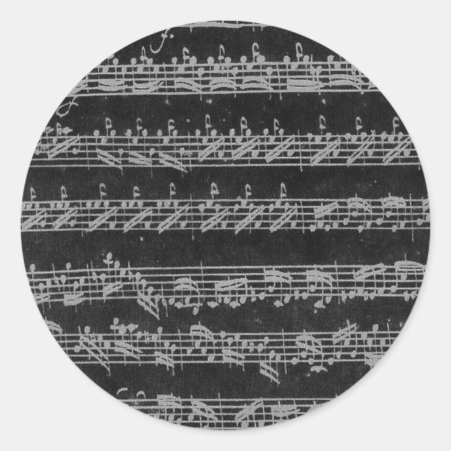 Sticker Rond Bach Partita Blanc sur Noir (Devant)