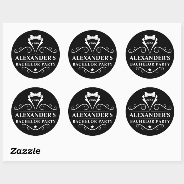 Sticker Rond Bachelor Party Tuxedo Cravate noir (Feuille)