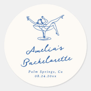 Sticker Rond Bachelorette Bleue Tiré À La Main