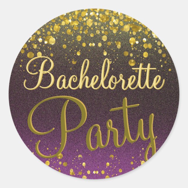Sticker Rond Bachelorette Confetti violet et or (Devant)