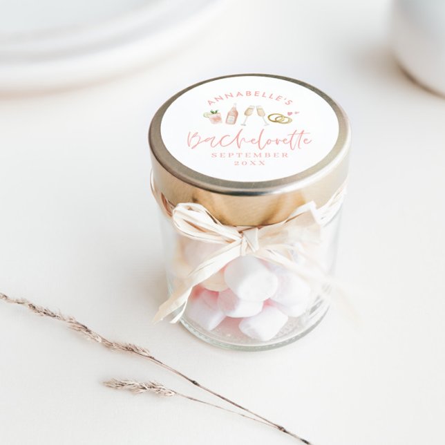 Sticker Rond Bachelorette de champagne moderne rose girly éléga (Créateur téléchargé)