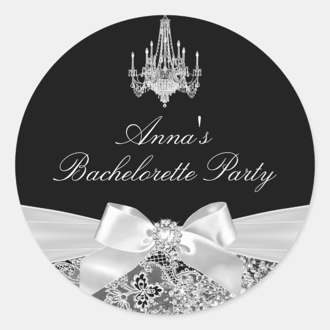 Sticker Rond Bachelorette de poche noir et argent (Devant)