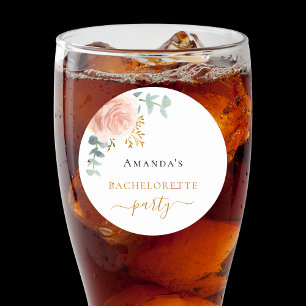 Sticker Rond Bachelorette fête rose or floral eucalyptus