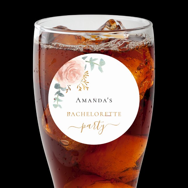 Sticker Rond Bachelorette fête rose or floral eucalyptus (Créateur téléchargé)