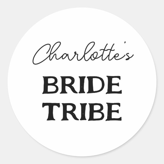 Sticker Rond Bachelorette Mariée Tribe Noir Et Blanc (Devant)
