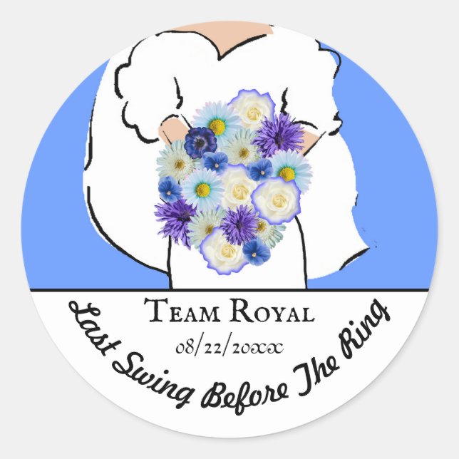 Sticker Rond Bachelorette Party Golf Blue Flowers Personnalisez (Devant)