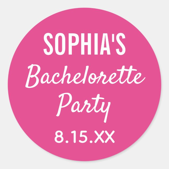 Sticker Rond Bachelorette Party Typographie moderne Mariage ros (Devant)