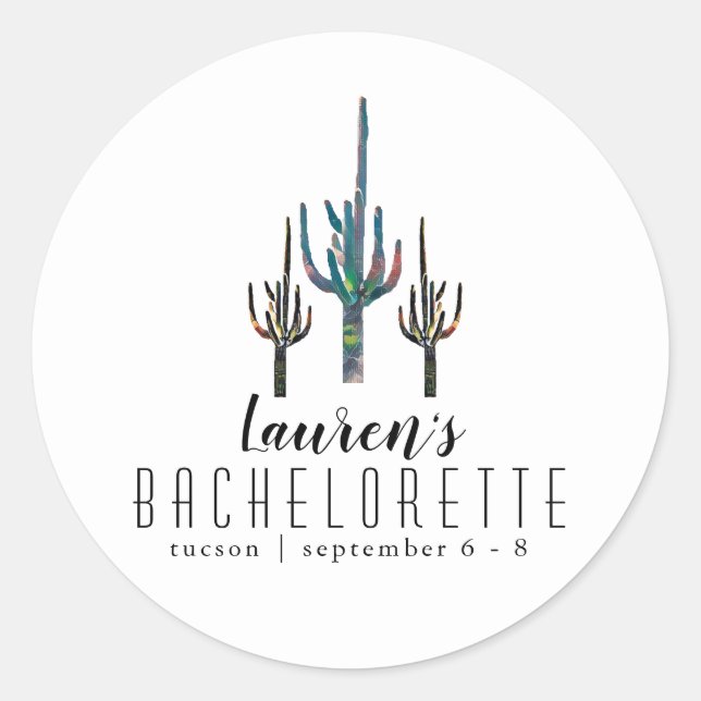 Sticker Rond Bachelorette personnalisée Saguaro Cactus (Devant)