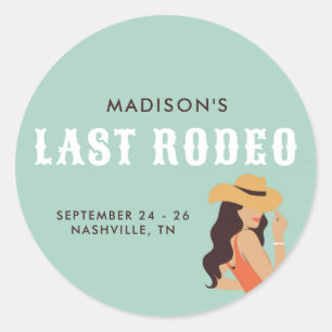 Sticker Rond Bachelorette Retro Sassy Dernier Rodeo Rose Vert