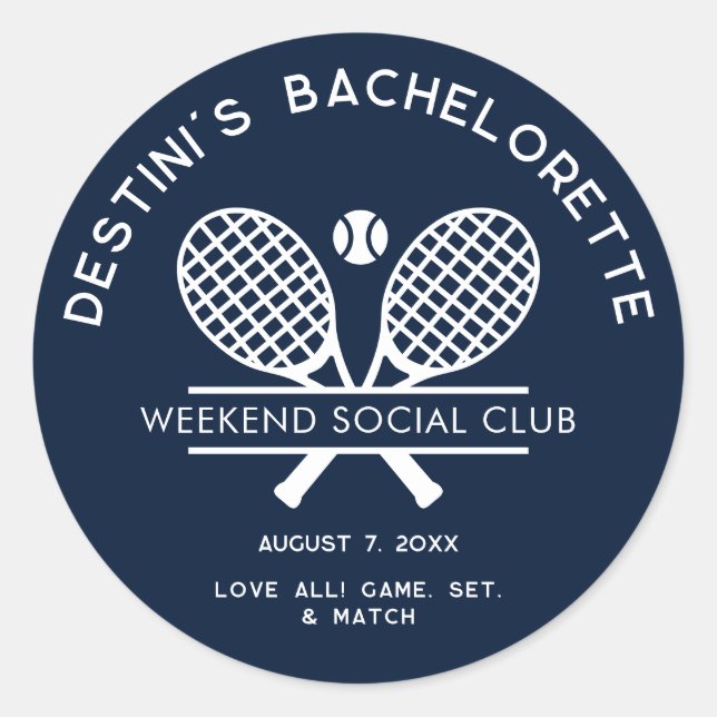 Sticker Rond Bachelorette Tennis Country Club Party Personnalis (Devant)
