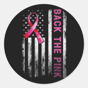 Sticker Rond Back The Pink Ribbon American Flag Breast Cancer