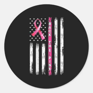 Sticker Rond Back The Pink Ribbon American Flag Breast Cancer A
