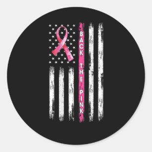 Sticker Rond Back The Pink Ribbon American Flag Breast Cancer A