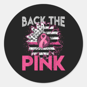 Sticker Rond Back The Pink Ribbon American Flag Breast Cancer S