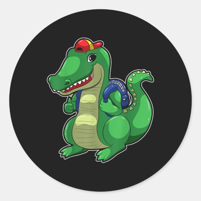 Sticker Rond Back To School Cute Crocodile Funny Croc Backpack  (Devant)
