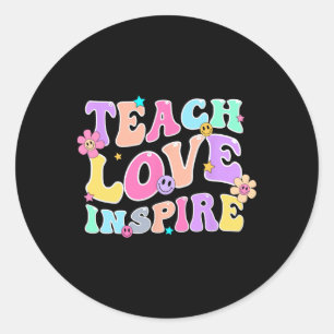 Sticker Rond Back to School Teach Love Inspire Retro Teachers