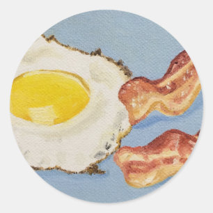 Sticker Rond Bacon et oeuf Peinture de petit-déjeuner