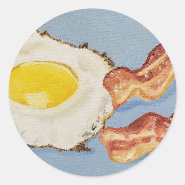 Sticker Rond Bacon et oeuf Peinture de petit-déjeuner (Devant)