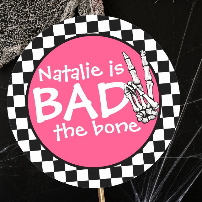 Sticker Rond Bad Two The Bone Personnalisé 2e fête d'anniversai (Créateur téléchargé)