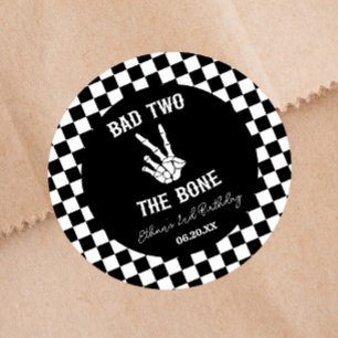 Sticker Rond Bad Two The Bone Skeleton 2e fête d'anniversaire