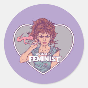 Sticker Rond BADASS FÉMINISTE, dessin animé