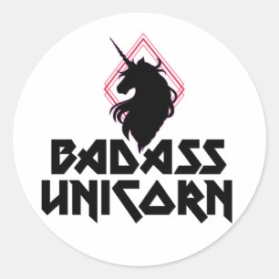Sticker Rond Badass Unicorn