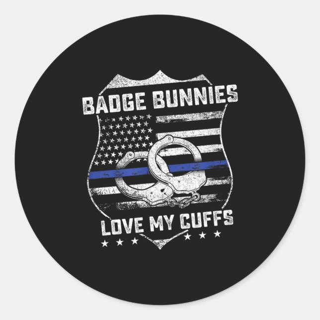 Sticker Rond Badge Bunnies Love My Cuffs Funny Lice Humor  (Devant)