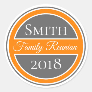Sticker Rond Badge de réunion de famille gris orange Texte pers