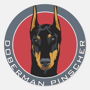 Sticker Rond Badge Doberman, Noir avec Rouge