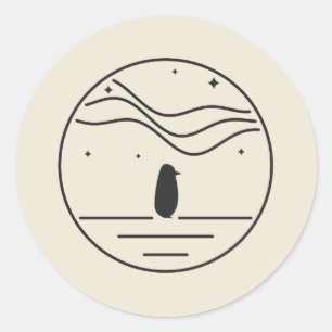 Sticker Rond Badge Minimaliste Manchot Sous Lumières Polaires