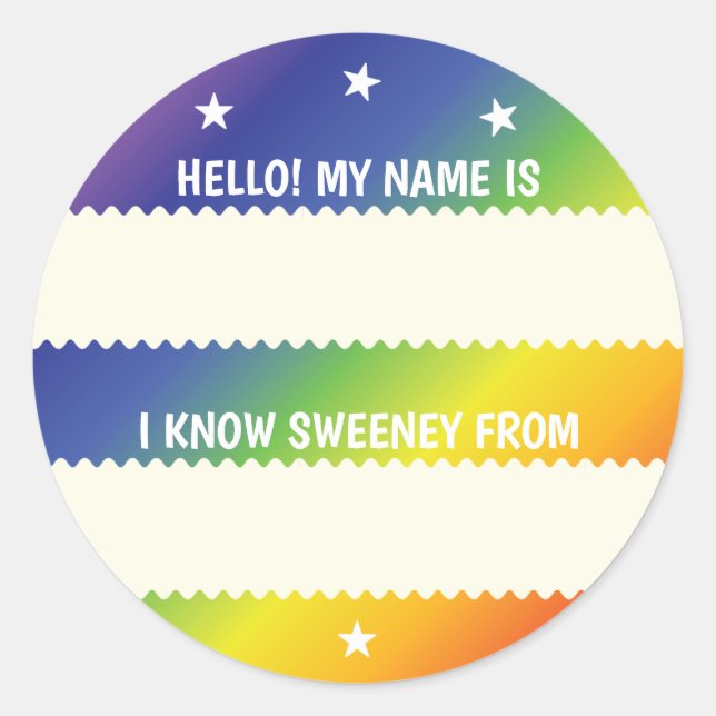 Sticker Rond Badge Rainbow Hello Comment je connais quelqu'un (Devant)