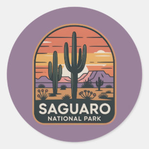 Sticker Rond Badge vintage du parc national de Saguaro Desert