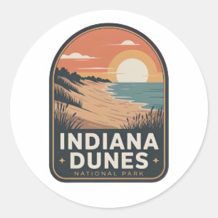 Sticker Rond Badge Vintage du Parc national des dunes de l'Indi