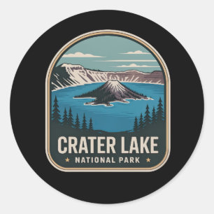 Sticker Rond Badge Vintage du Parc national du lac Crater