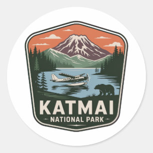 Sticker Rond Badge Vintage du Parc National Katmai
