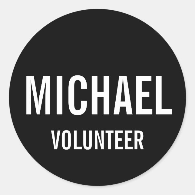 Sticker Rond Badge volontaire noir avec nom personnalisé (Devant)