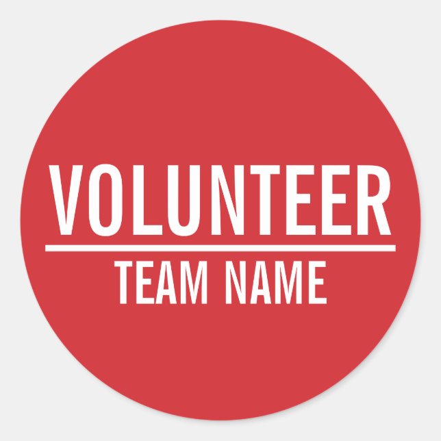 Sticker Rond Badge volontaire rouge avec nom d'équipe personnal (Devant)
