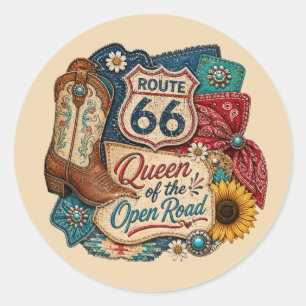 Sticker Rond Badge Western Denim et Route des Tournesols