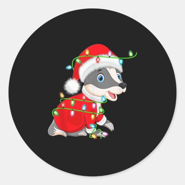 Sticker Rond Badger Christmas Lights Santa Costume Cute Animal  (Devant)
