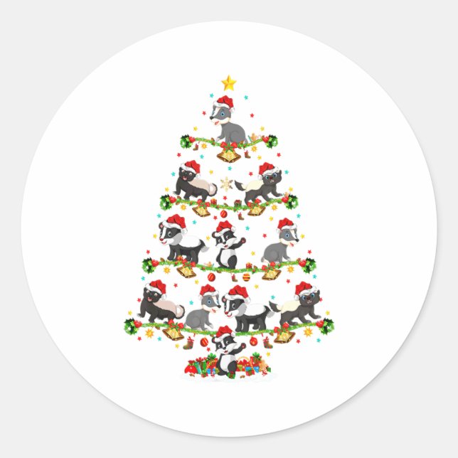 Sticker Rond Badger Lights Xmas Santa Badger Christmas Tree  (Devant)