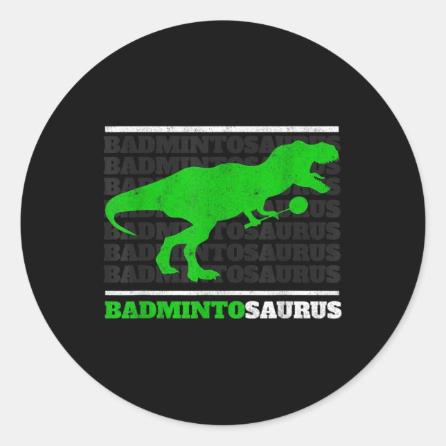 Sticker Rond Badminto Saurus Rex Birdie Shuttle Dino Badminton  (Devant)