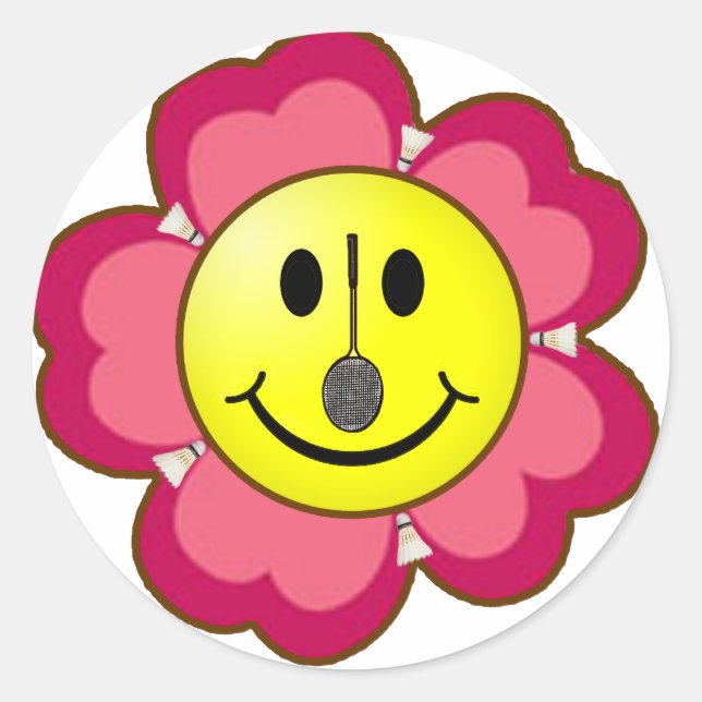 Sticker Rond Badminton à fleurs rouges (Devant)