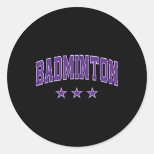 Sticker Rond Badminton All Purple Stars Clic Retro Varsity Text