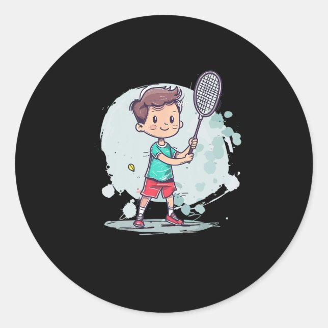 Sticker Rond Badminton Boy Comic Shutter Player (Devant)
