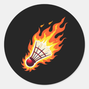 Sticker Rond Badminton enflammé Navette en feu
