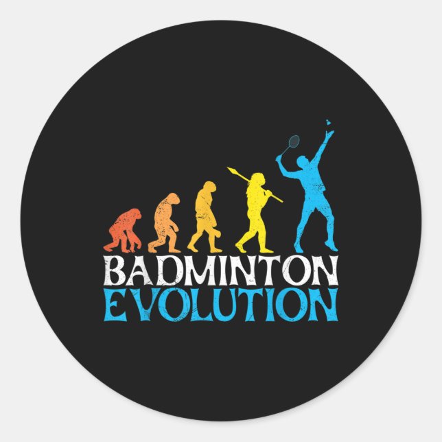 Sticker Rond Badminton Evolution Monkey Badminton Player Badmin (Devant)
